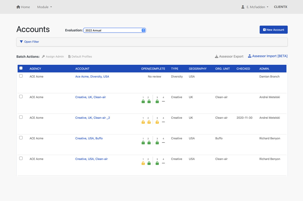 Screen shot of Evaluation Manager module