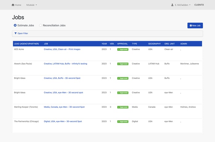 Screenshot of Production Manager module